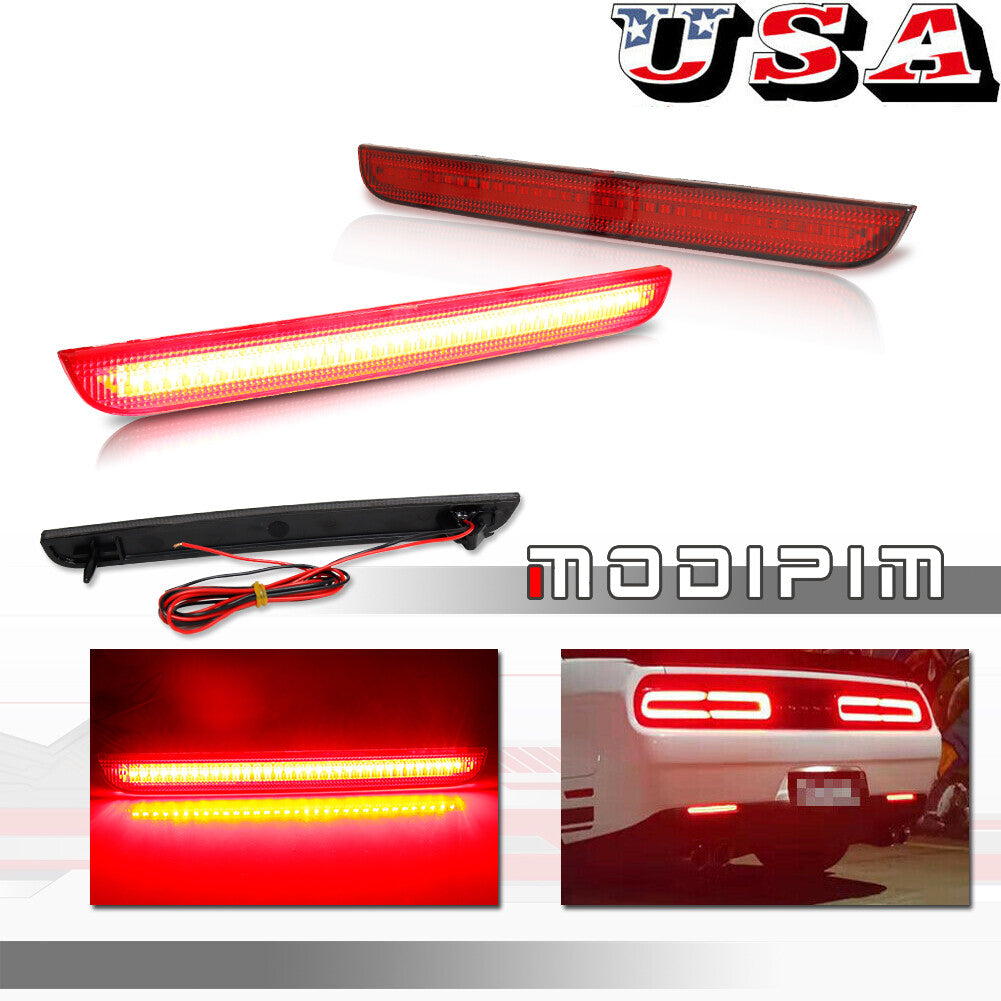 Pack Red Lens Rear Bumper Reflector Red LED Lights for 2015-2022 for Dodge for Challenger - v