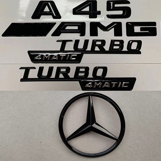 GLOSS Black Rear Star for Mercedes A45 AMG W176 + TURBO 4matic WING Badge 2013-18
