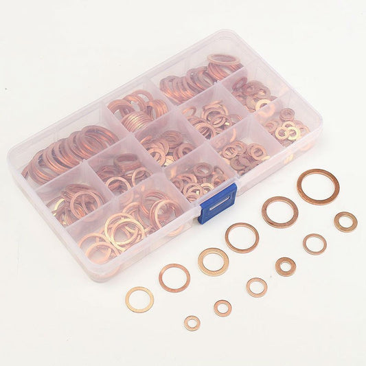 12 Sizes 280x Solid Copper Crush Washers Seal Flat Ring Set For Car/Marine/Plant Q