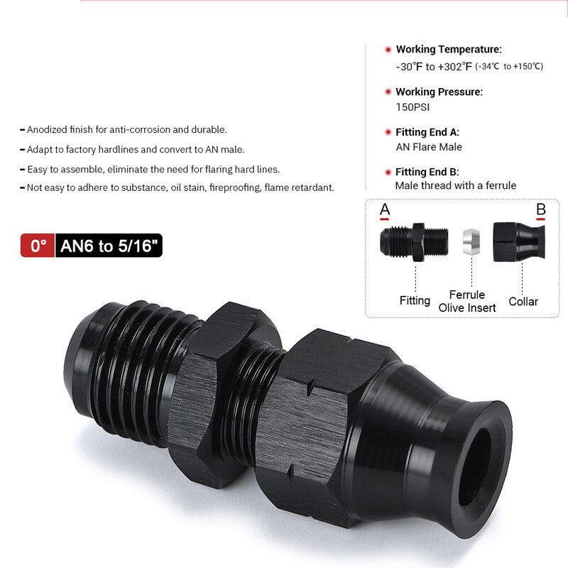 6AN 5/16 Fuel Adapter Connector GM Quick Coupling with Threaded Female Black - n