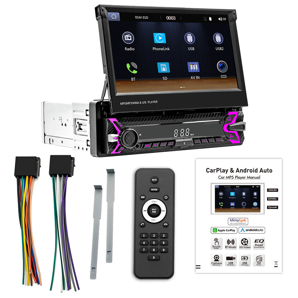 7in Car Stereo Flip Out Touch Screen Radio MP5 Player For Carplay Android Auto