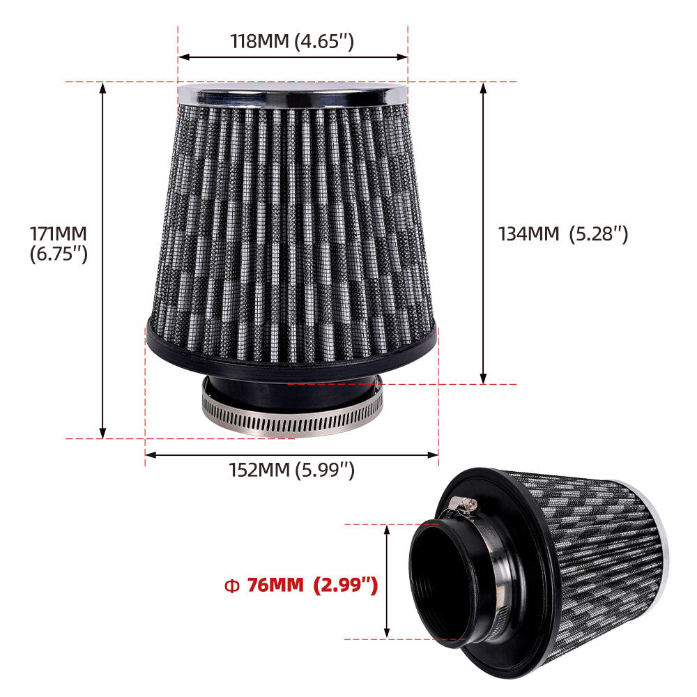 New Carbon pattern 76mm High Flow Inlet Air Intake Cone Filter For Car/Truck/SUV