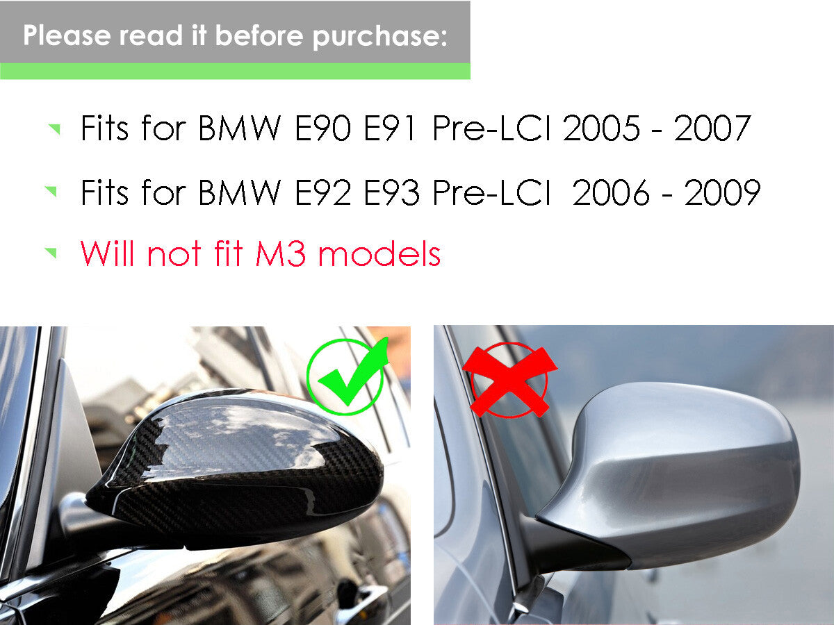 M3 Style Gloss Black Side Mirror Covers for E90 E91 E92 E93 Pre-LCI v