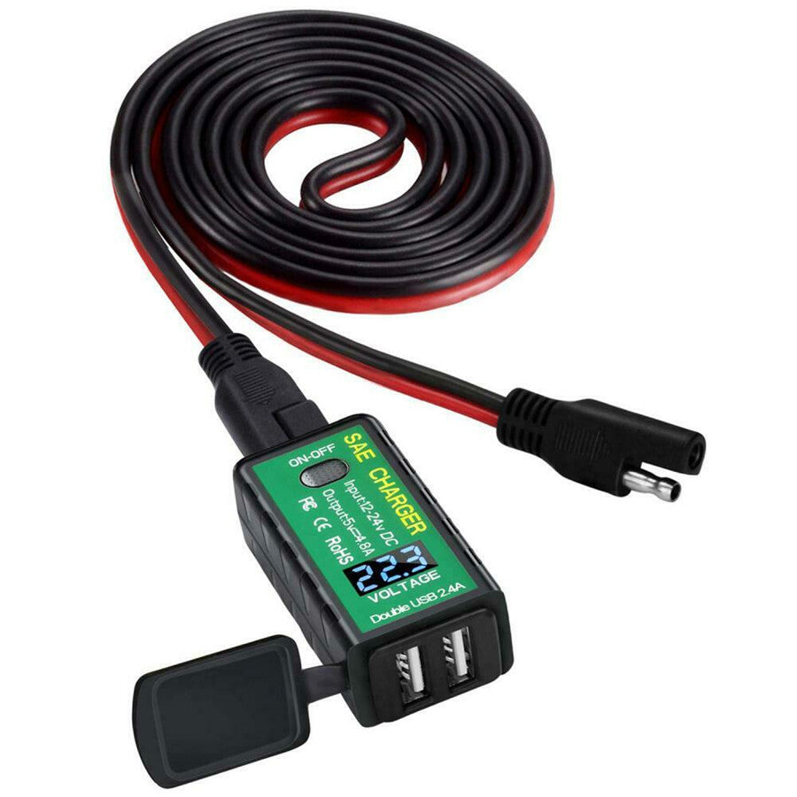 Waterproof Motorcycle SAE to Dual USB Charger 2.4A Cable Adapter For GPS Phone Q