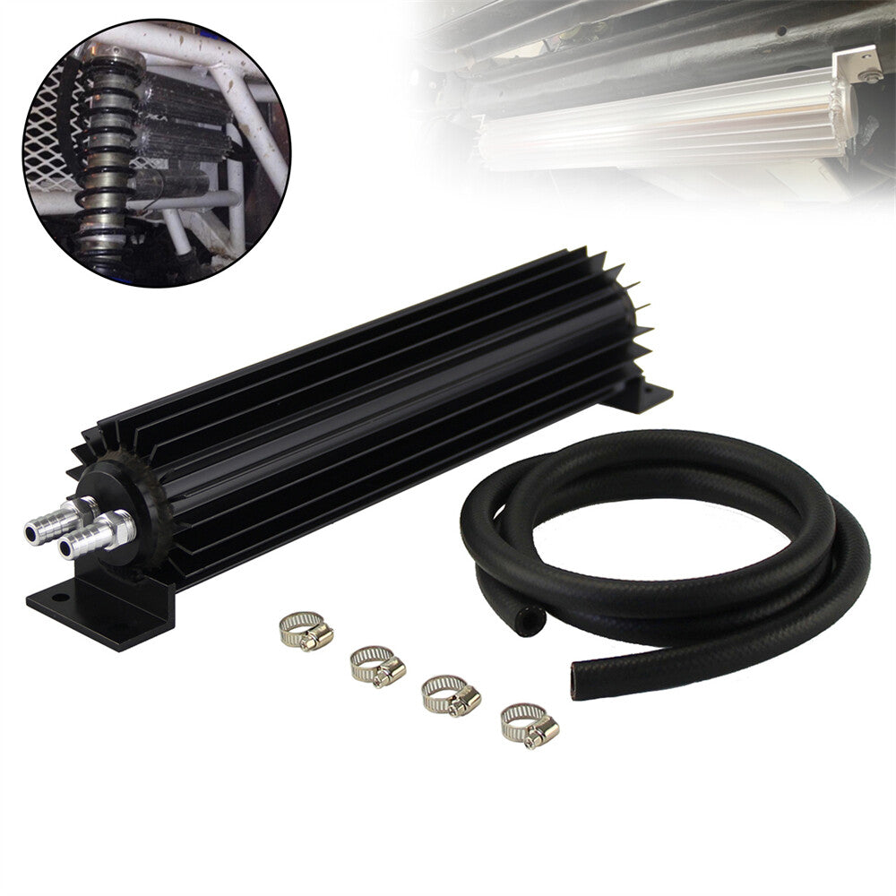 Universal 12'' Aluminum Dual Pass Finned Transmission Oil Cooler Kit Black