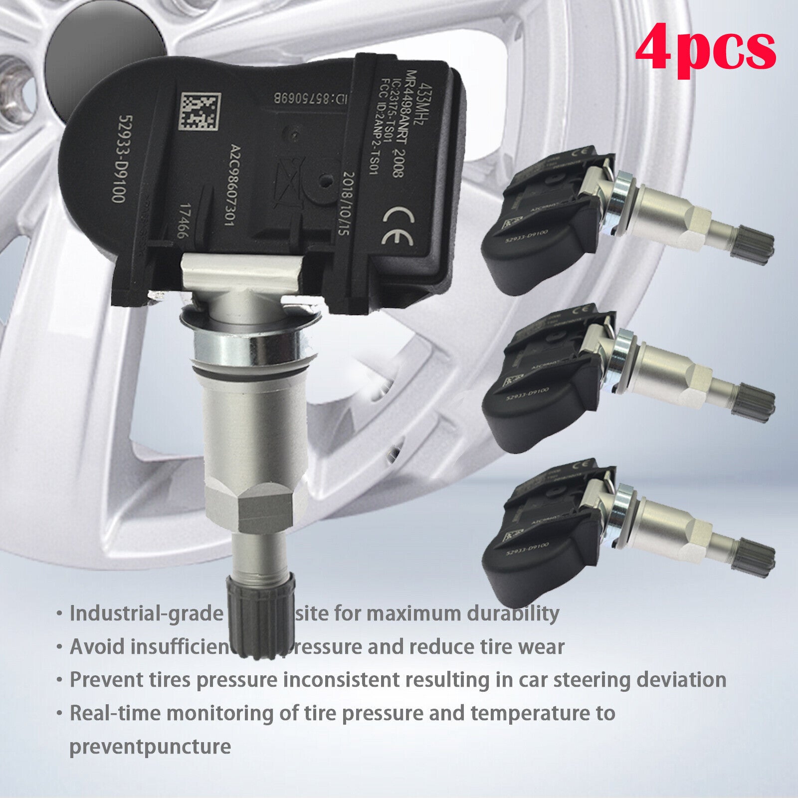 4x Tire Pressure Sensor 52933-D9100 for Kia SOUL NIRO for Hyundai Kona IONIQ for GENESIS