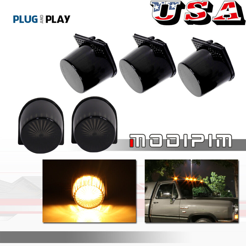 5pcs LED Smoked Roof Cab Clearance Running Lights for 84-93 for Dodge D/W Pickup Trucks - v