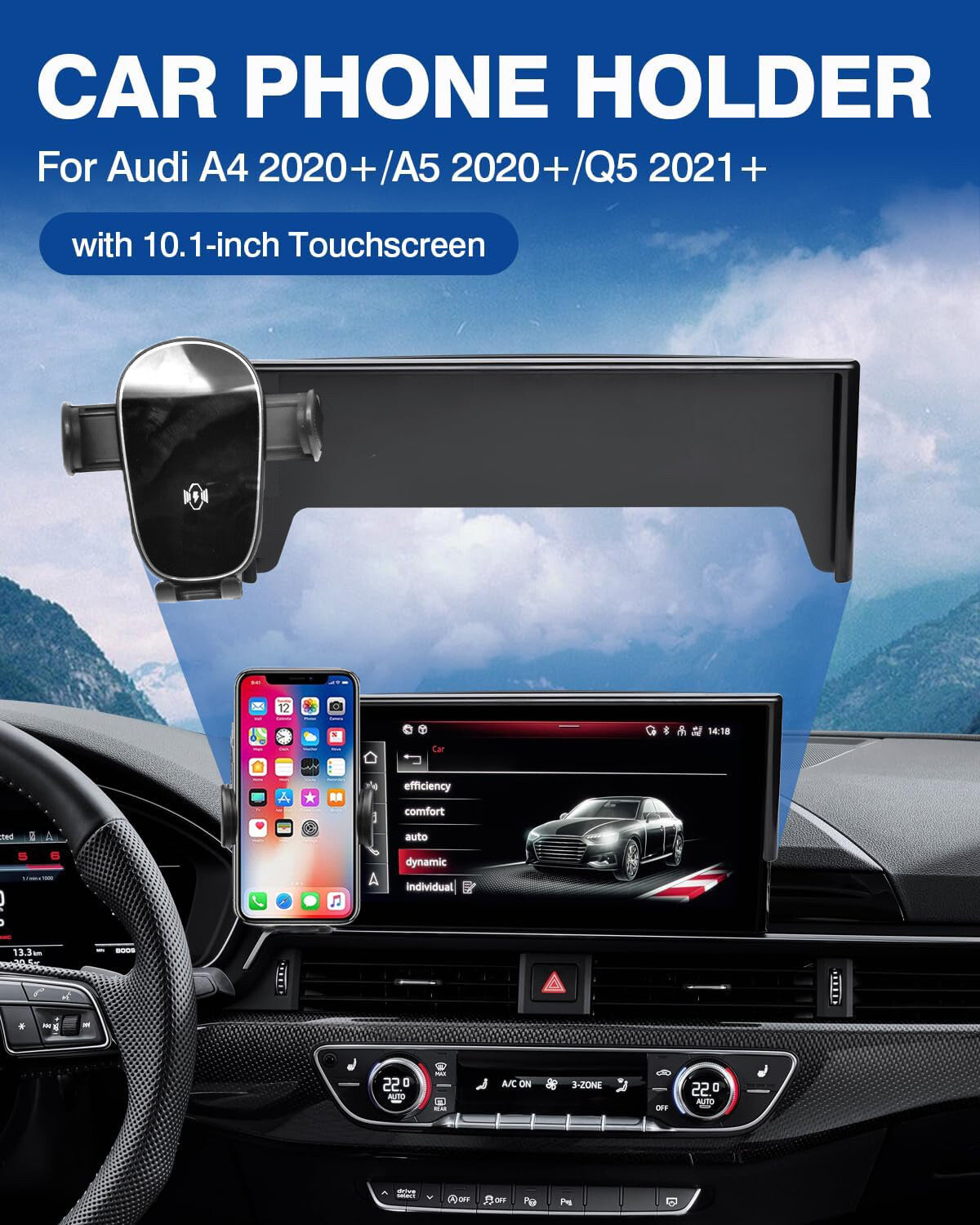 Car phone holder compatible with 2021-2024 for Audi A4, A5, and Q5 with 10.1-inch screen movable mount. n