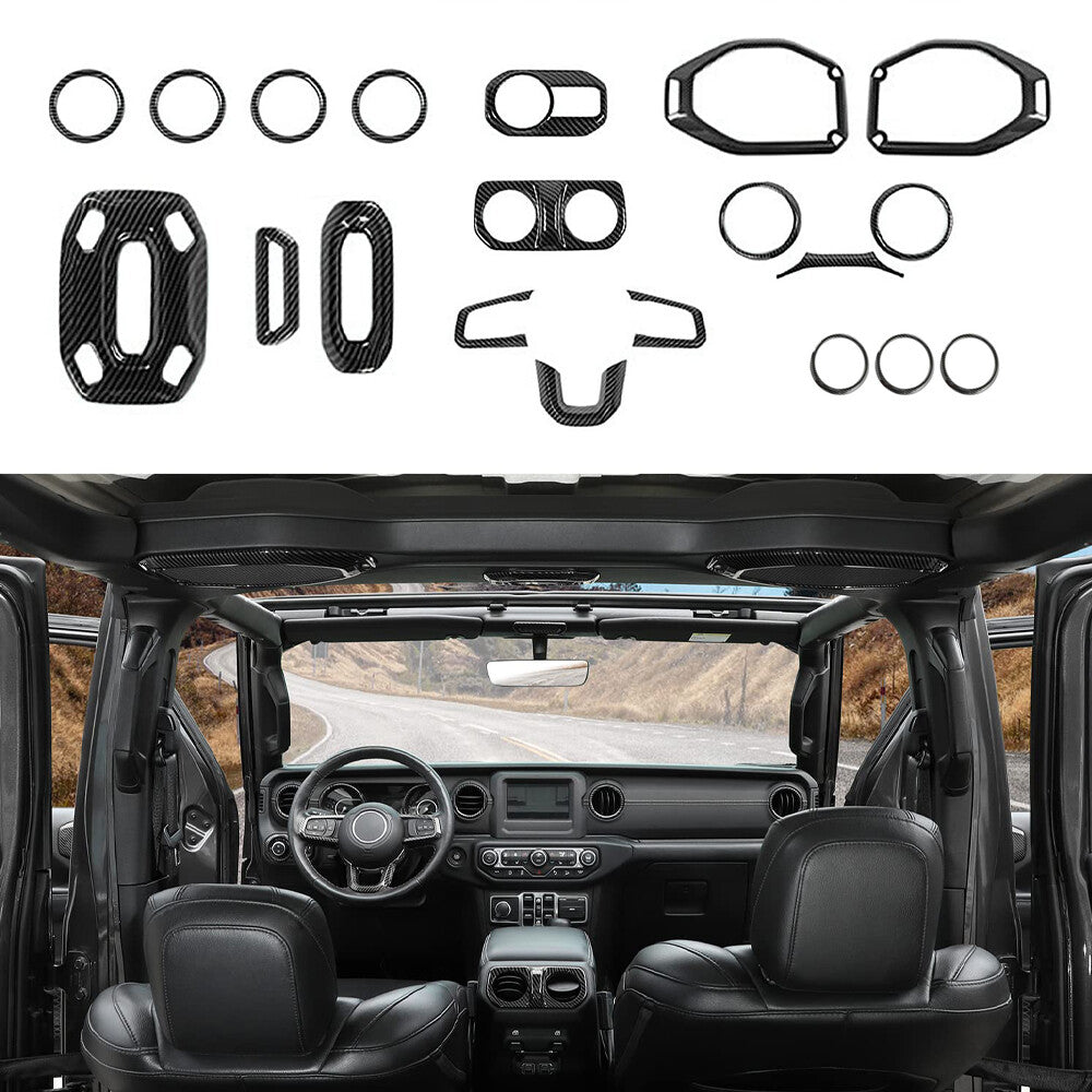 21x Carbon Fibre Interior Decoration Cover Trim Kit for Jeep for Wrangler JL JLU 18+