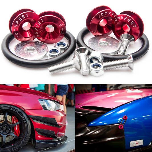JDM Quick Release Fasteners for Automotive Bumper Trunk Fender Latch Covers - Chrome Red