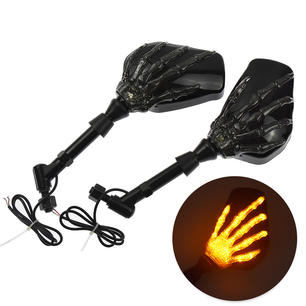 Motorcycle 8mm 10mm Skull Hand Side Rearview Mirrors Turn Signal Fit for Harley