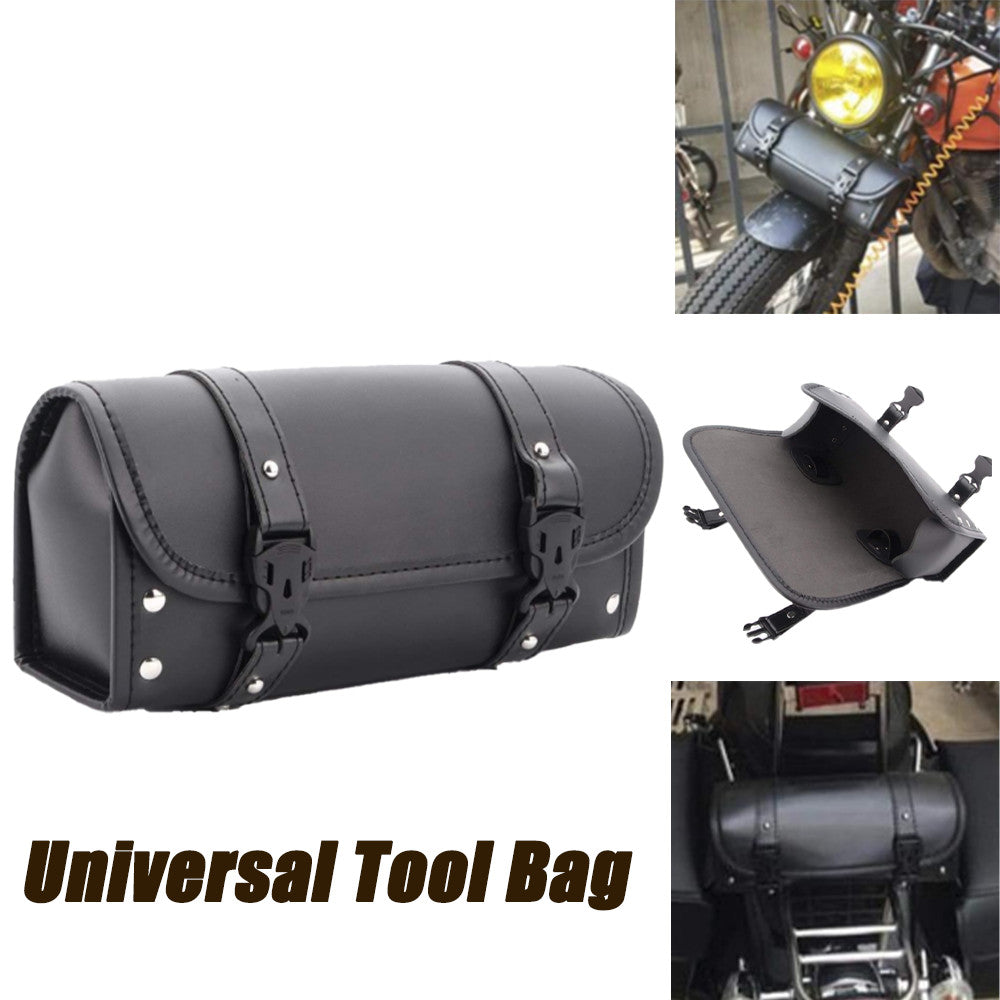 Motorcycle fork tool bag storage luggage case saddle bag leather handlebars - n
