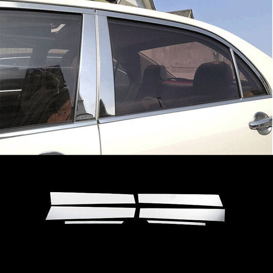 6X Chrome Steel Side Window BC-Pillar Panel Cover Trims for Toyota for Corolla 09-13
