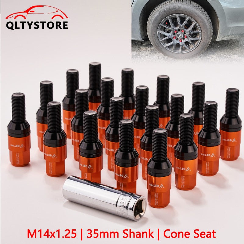 20x M14x1.25 Wheel Lug Bolt35mm Shank Cone for Seat Stud for Most Aftermarket Orange Q