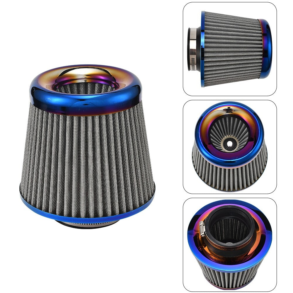 Universal Clamp-On Air Filter Cleaner 3inch/76mm for Car Moto Silver