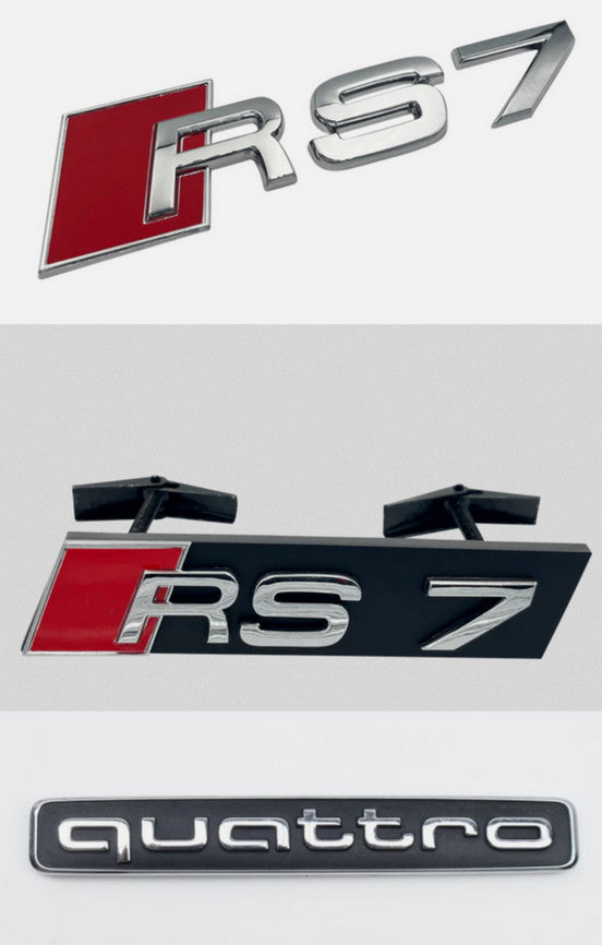 Suitable for Audi RS7 front grille, trunk badge cover, rear boot, Quattro badge chrome plating