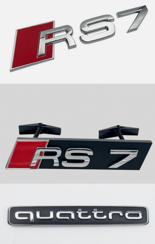 Suitable for Audi RS7 front grille, trunk badge cover, rear boot, Quattro badge chrome plating