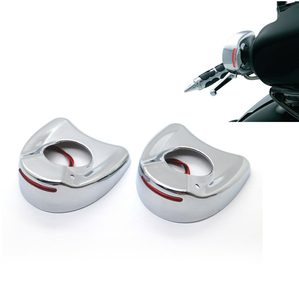Chrome Fairing Mount Mirror Red LED Light Cover Caps for Harley Touring 96-13 Q