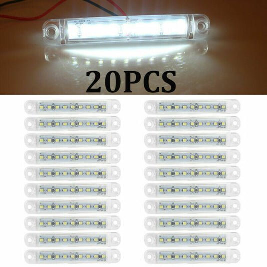 20x 4 Sealed Clear White 9 LED Side Marker Lights For Truck Trailer Lorry 12V
