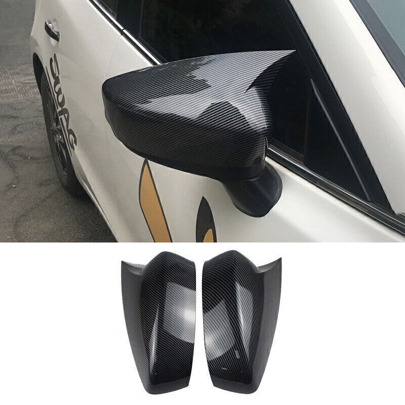 2X for Mazda 3 Axela 2017-18 Carbon Fiber OX Horn Door Rear View Mirror Cap Trim