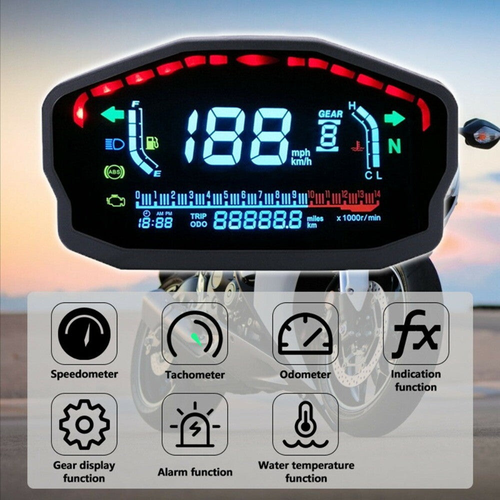 LCD Digital Motorcycle Odometer Speedometer Tachometer KM/H MPH Gauge Universal. n