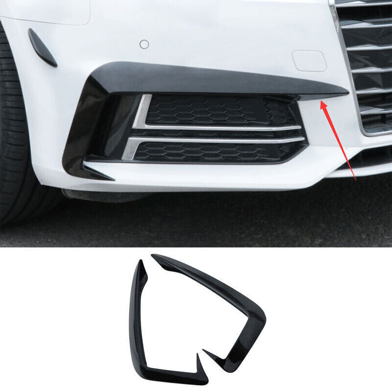 Gloss Black ABS Exterior Front Fog Light Strips Trim for Audi A4 A5 2017-2019