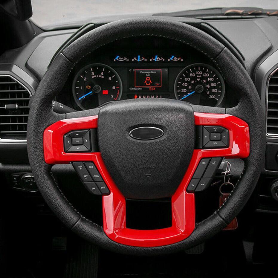 For 2015-2020 F150 ABS Red Interior Steering Wheel Cover Trim Bezels v