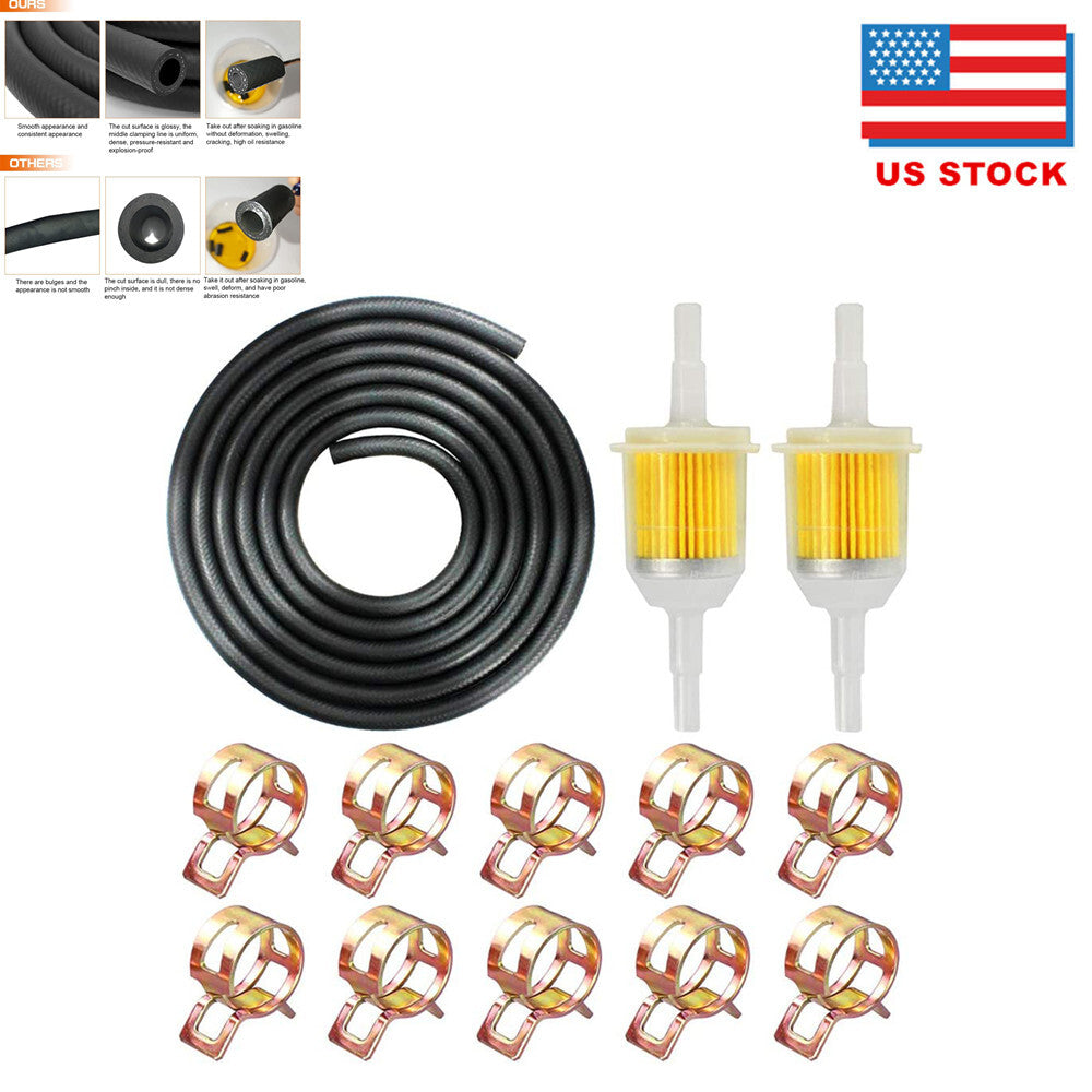 6-foot (2-meter) 1/4-inch motorcycle gas hose clamp fuel filter kit - n