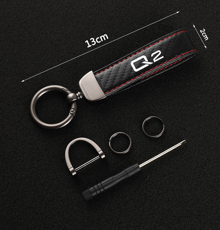 Car Keychain Horseshoe Buckle Carbon Fiber Leather Black Red for Audi A3- v
