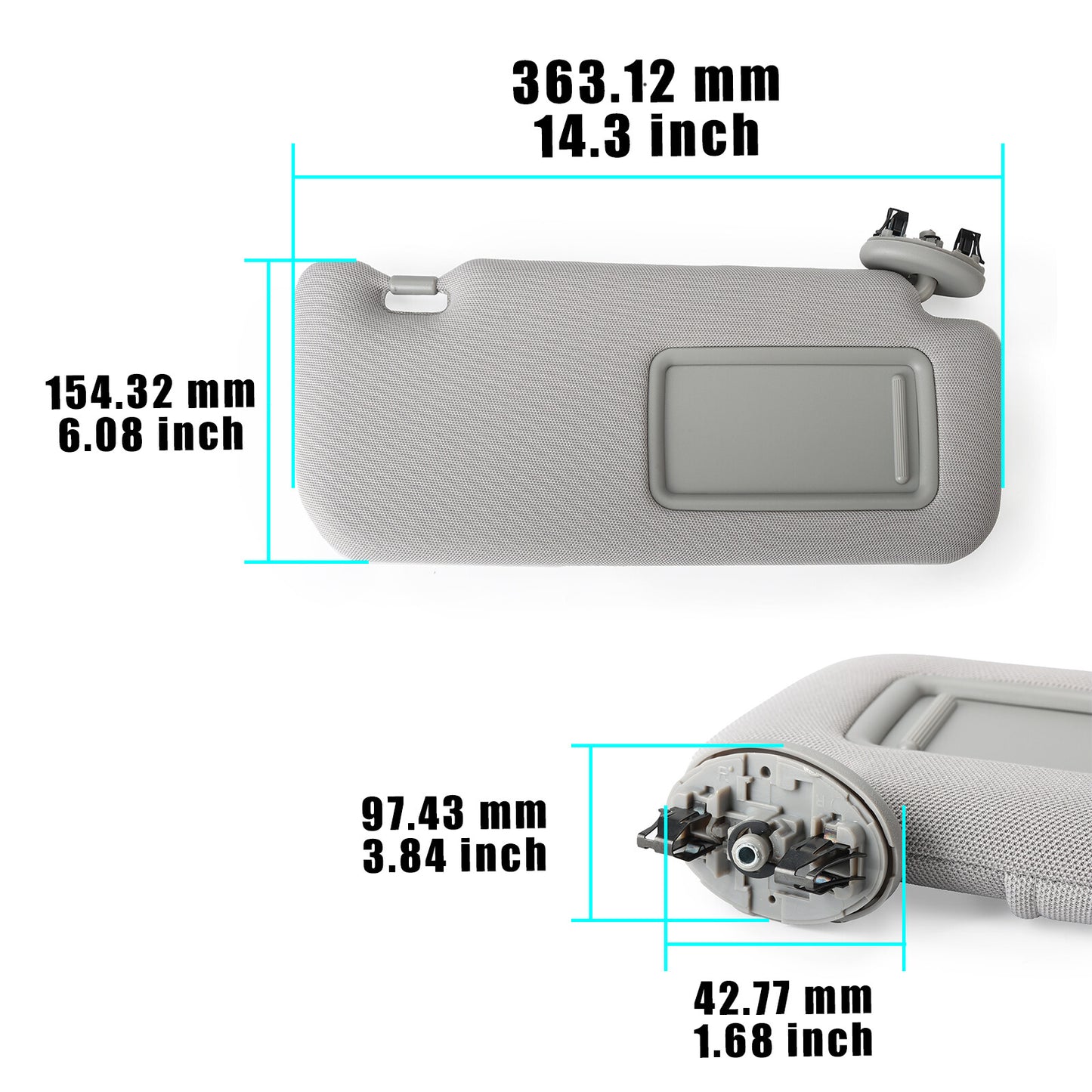 Sun Visor Gray Right Side With Mirror for Toyota for Corolla 09-13 74310-12L80-B0
