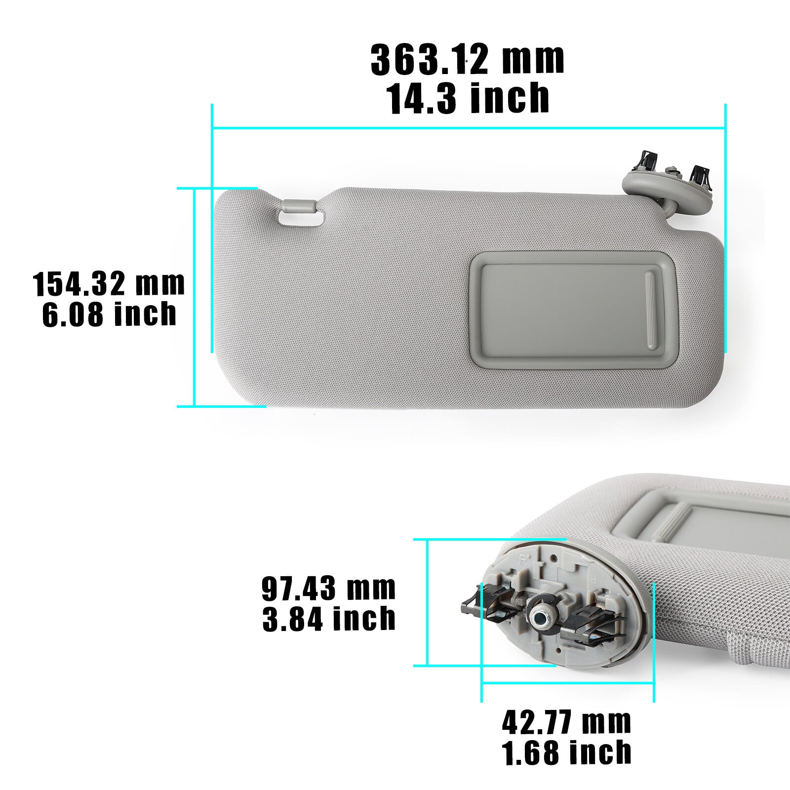 Sun Visor Gray Right Side With Mirror for Toyota for Corolla 09-13 74310-12L80-B0