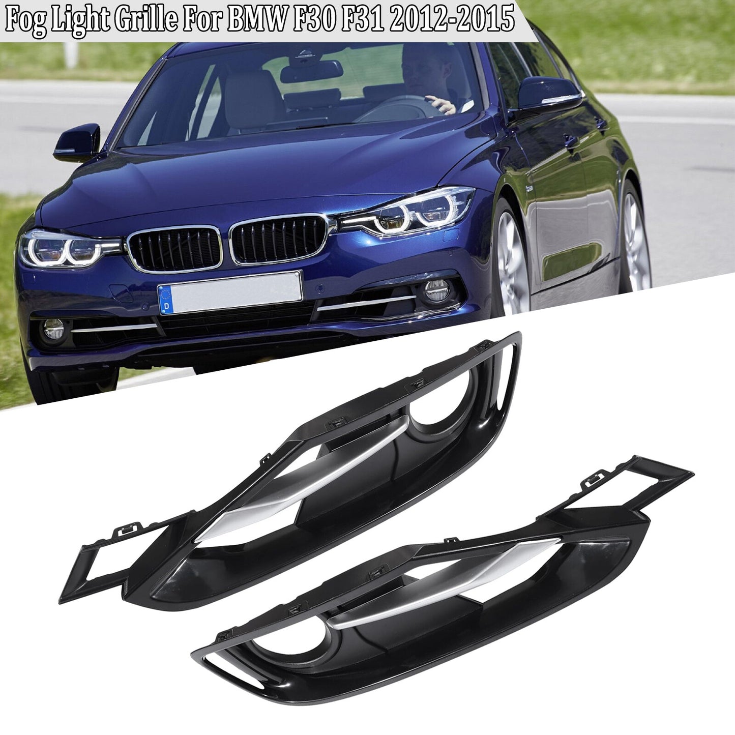 Front bumper fog light grille with chrome cover trim suitable for BMW 3 Series F30 F31 12-15