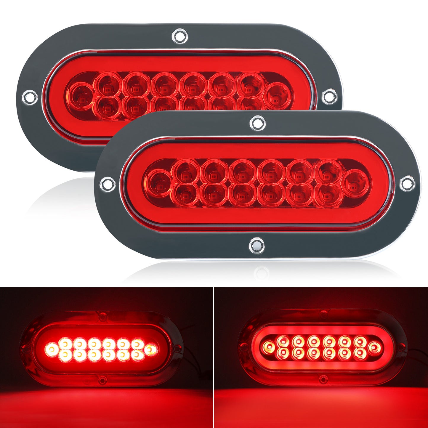 2Pcs 12V LED Oval Tail Light Truck Trailer Tractor Lorry Van RV UTV UTE Caravan