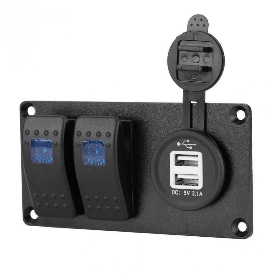 Blue LED Dual USB Port Automotive & Marine Rocker Switch Panel Circuit Breaker 3-Pin Multi-Function n