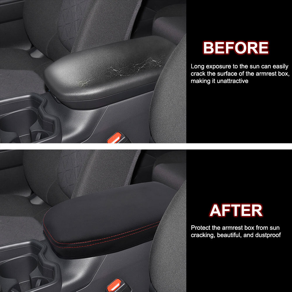 Suitable for 19-24 RAV4 Prime accessories, red stitches, center console armrest cover - n