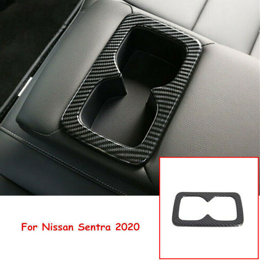 ABS Carbon Fiber Rear Water Cup Holder Frame Cover Trim for Nissan Sentra 20-22