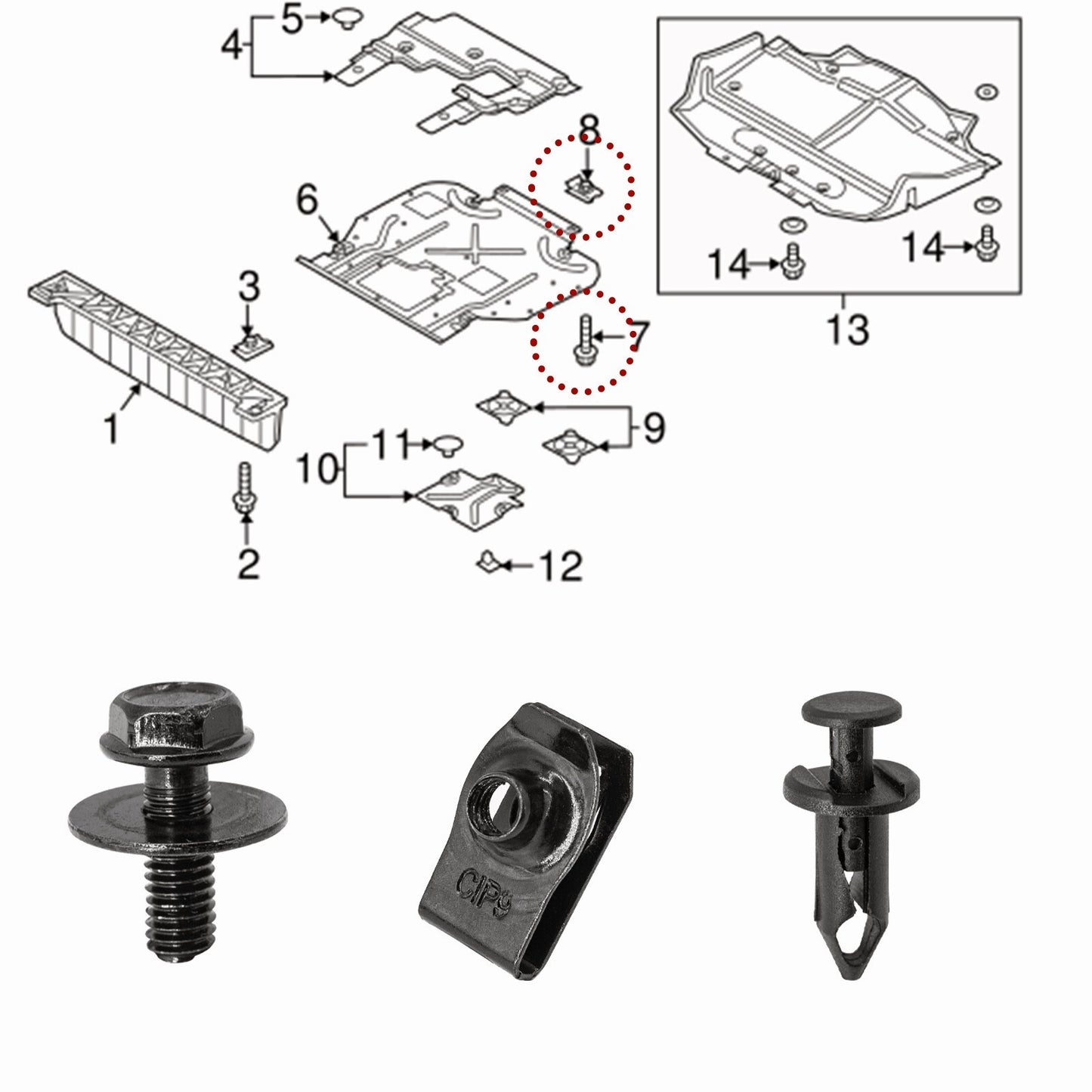 for Toyota Body Bolts  U-nut Clips - M6 Engine Under Cover Splash Shield Guard