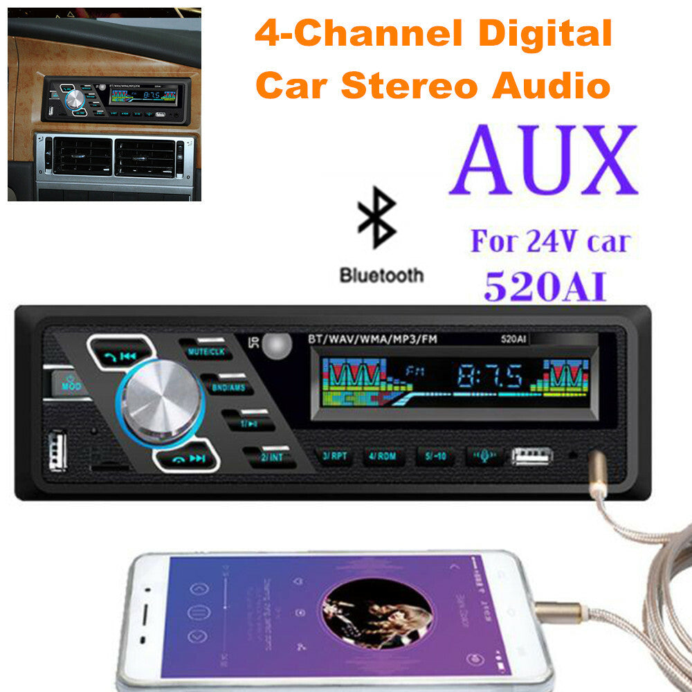 24V 4-channel digital 1-DIN car stereo Bluetooth USB/SD/FM/WMA/MP3 radio n
