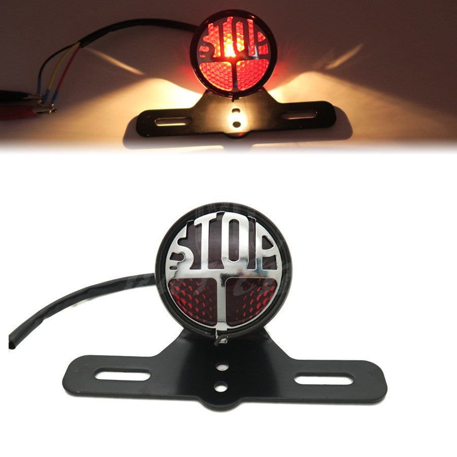 Round Stop Vintage License Plate Mount Tail Brake Light for Harley Bobber Chopper Q