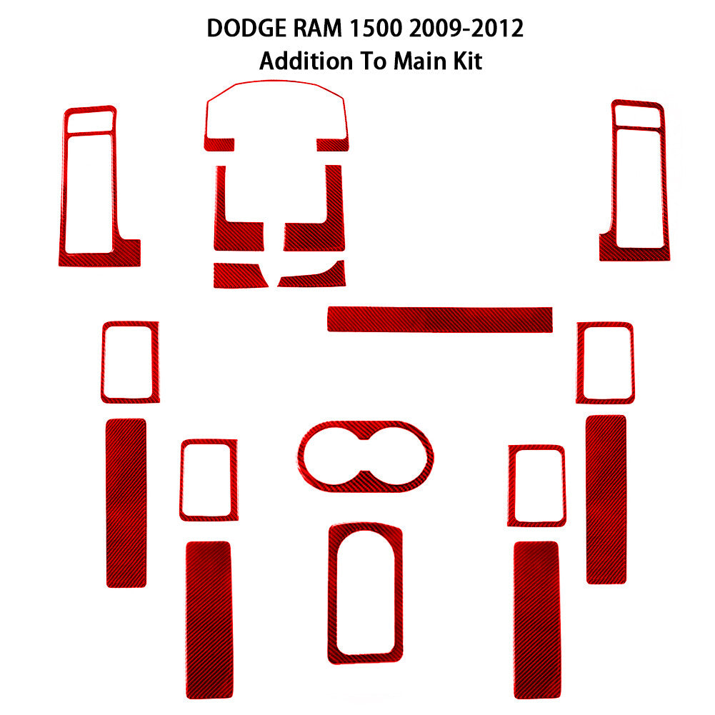 18Pcs Red Carbon Fiber Interior Full Set Cover Trim for Dodge for Ram 1500 2009-2012