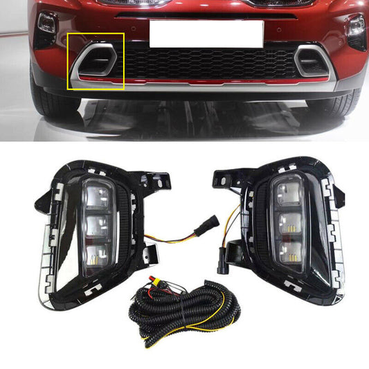 Pair LED Daytime Running DRL Turn Signal Fog Lamps for Kia Sonet 2020-2021