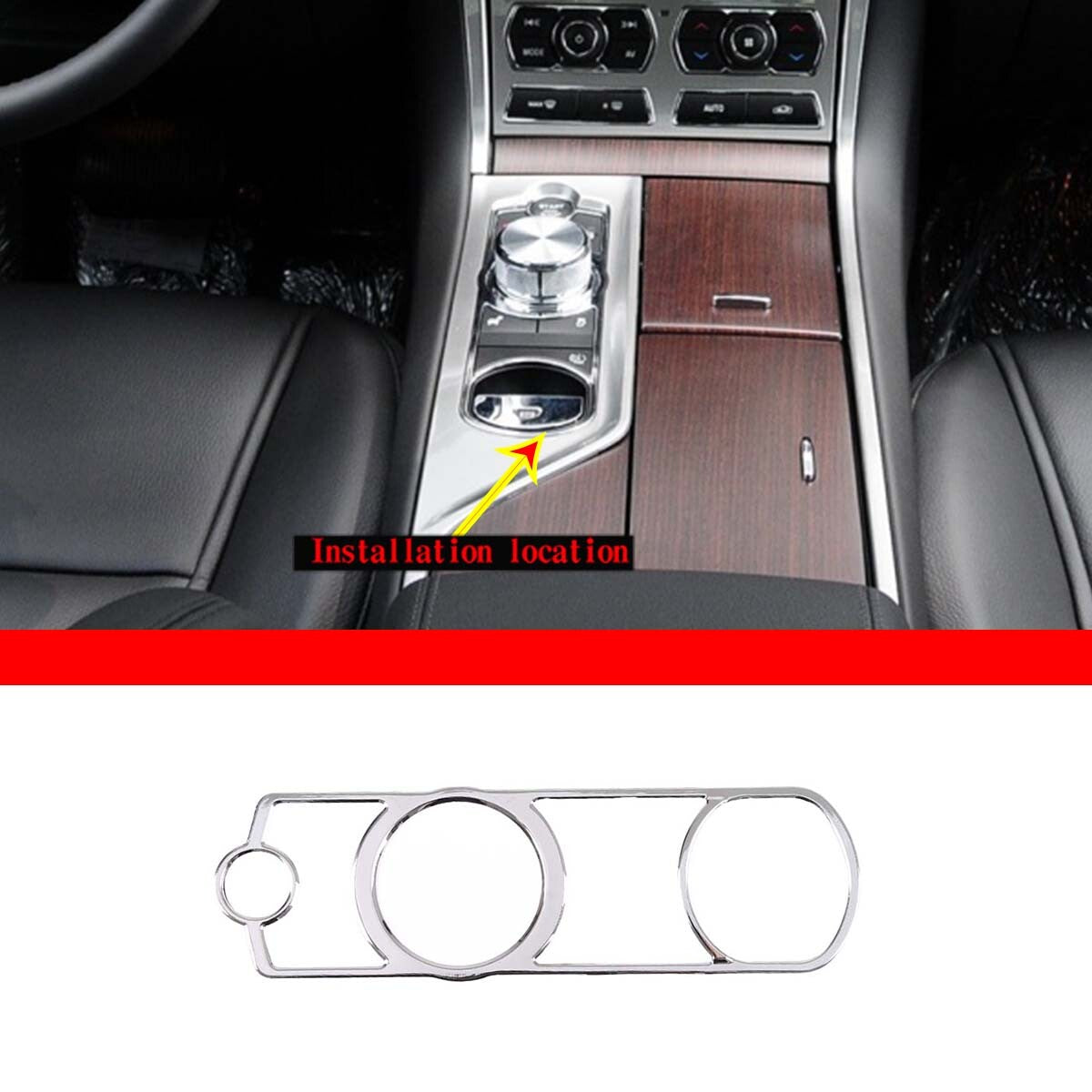 Decorative cover for gear shift button frame on for Jaguar XF center console, S.Steel, 2008-15 n
