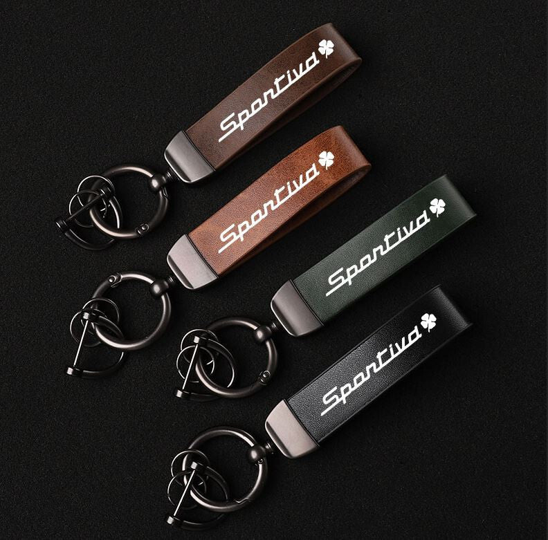 Suitable for Alfa Romeo MITO car keychains/rings, dark brown leather horseshoe buckles.