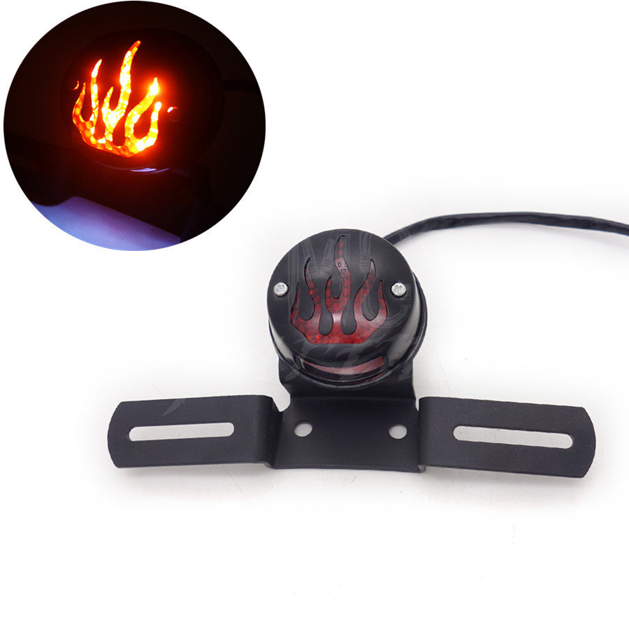 Black LED Flame Rear Tail Brake Stop Light Chopper Cafe Racer Old School Bobber Q
