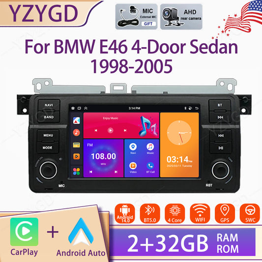 for BMW E46 4-Door Sedan 1998-2005 Stereo Android14 CarPlay Car Radio GPS Screen