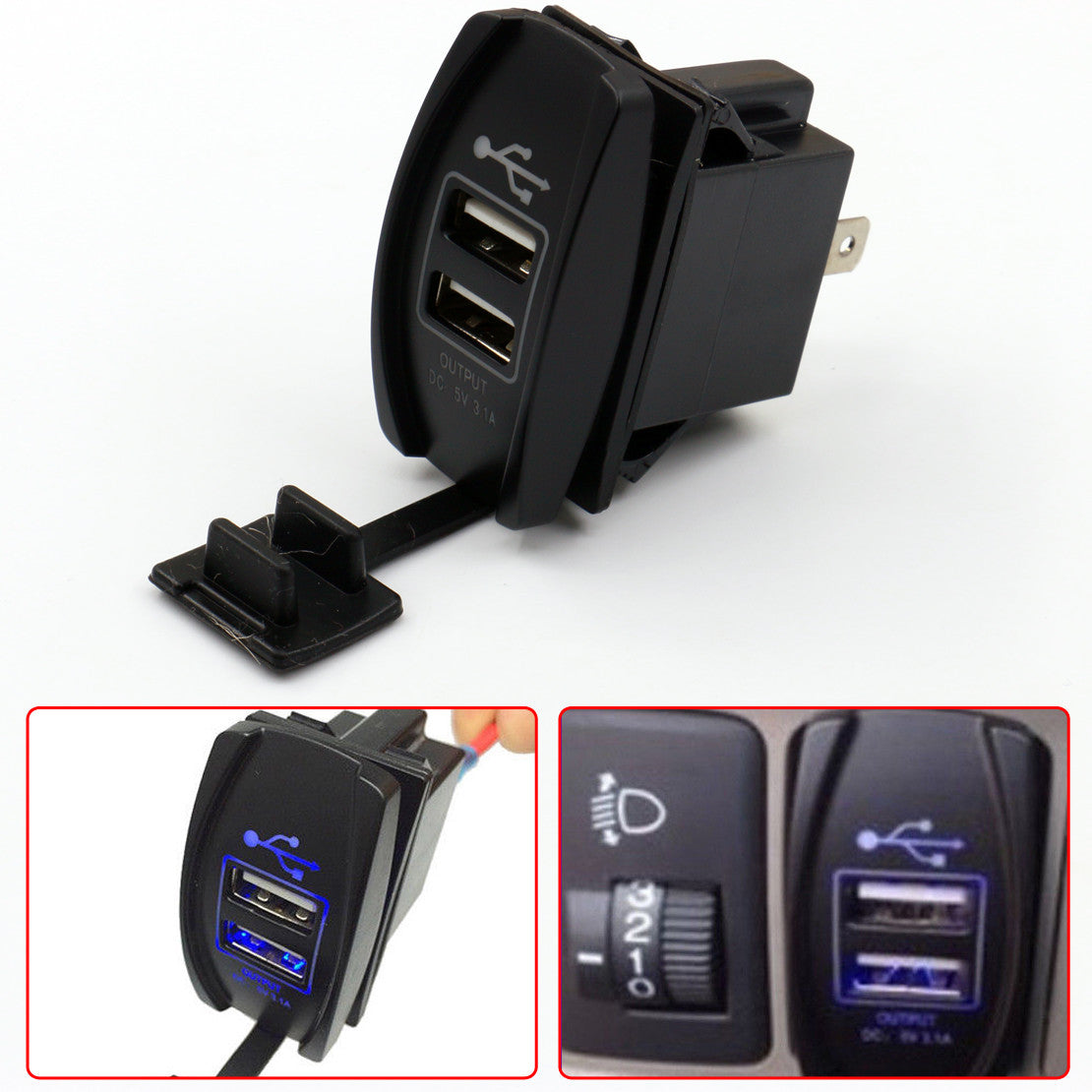 12-24V 3.1A Dual LED USB Car Auto Power Supply for Charger Port Socket Waterproof