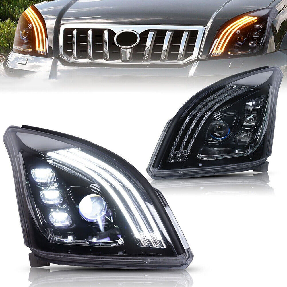 A pair of LED headlight assemblies for Toyota for Land Cruiser Prado FJ120 2003-2009.