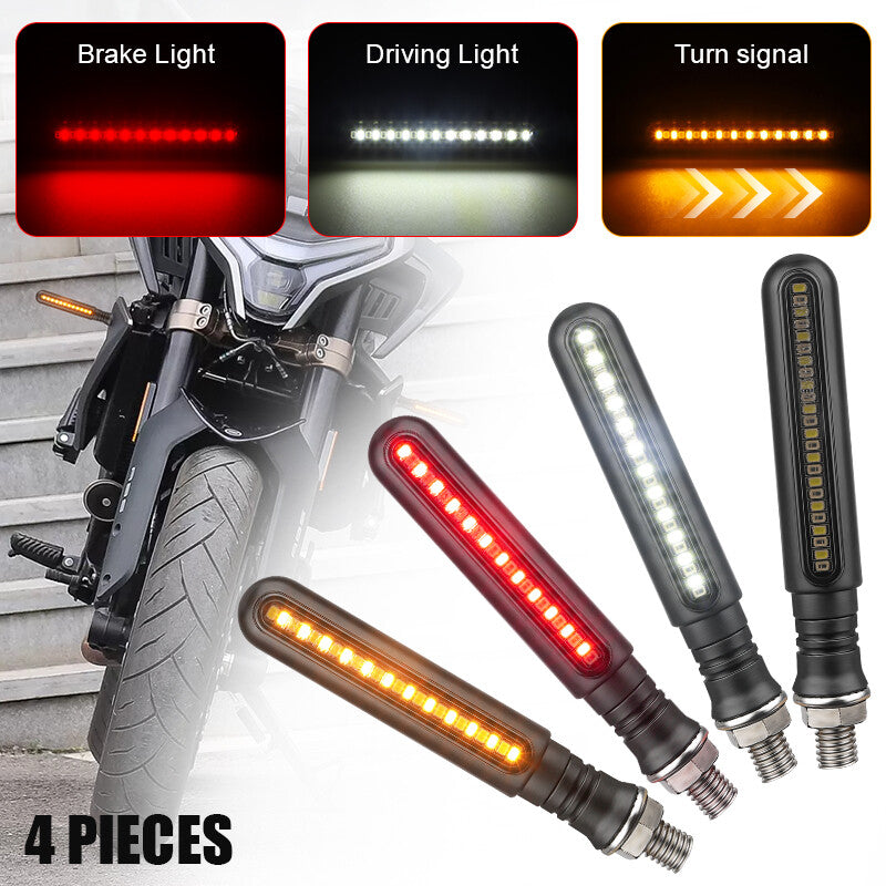 4x LED Motorcycle Sequential Flowing Turn Signals Indicator Light DRL Brake Lamp