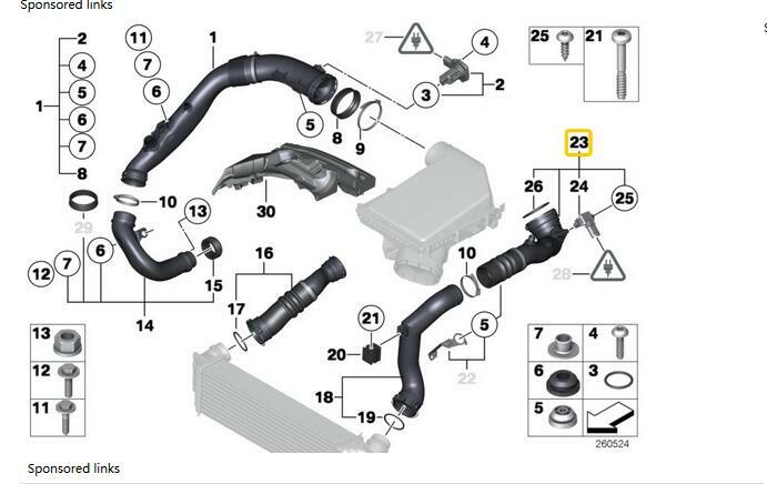 New intercooler pipe, charging air duct, and intake hose suitable for 6 , X5, F15, X6, 640i- n