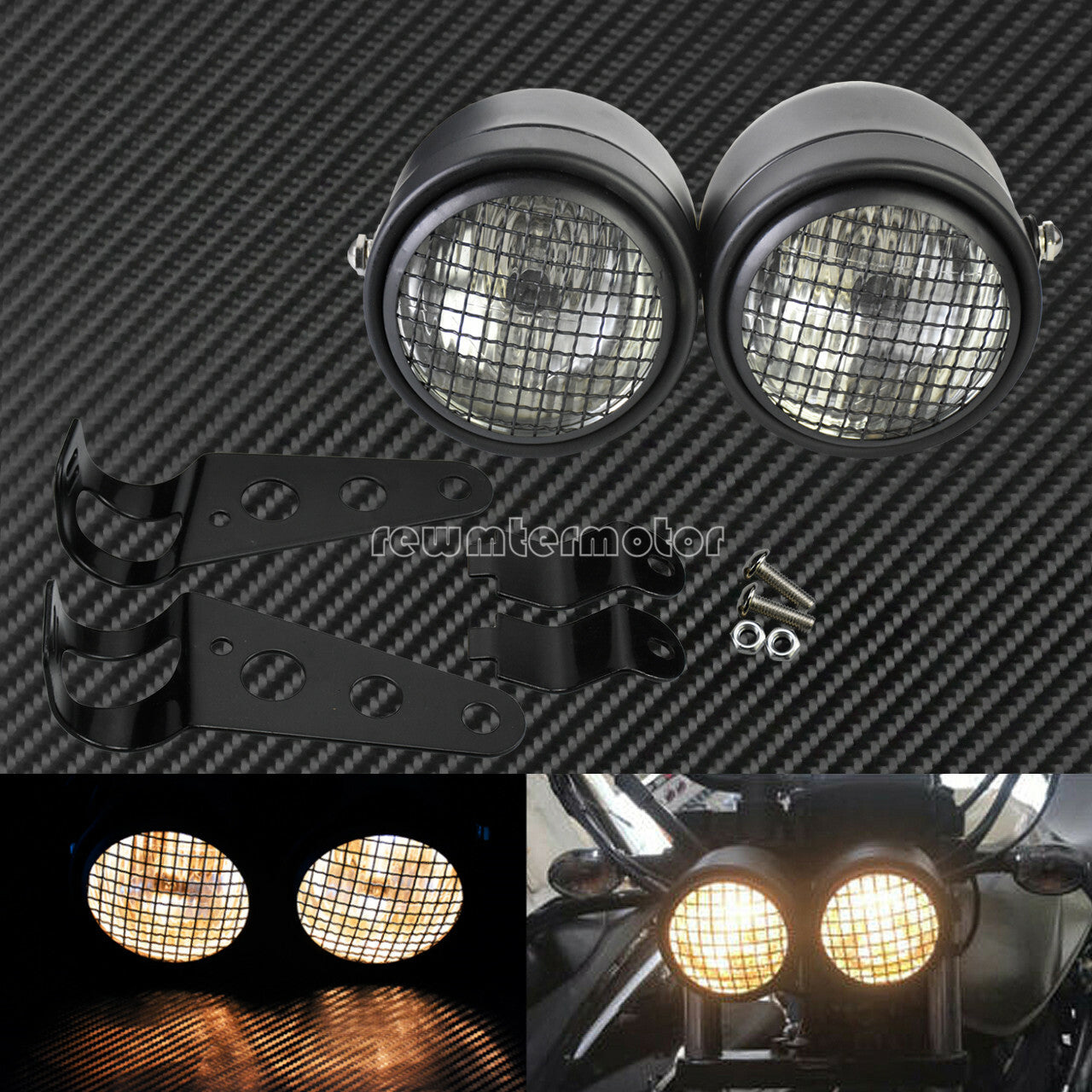 Grill Twin Headlight Motorcycle Double Dual Lamp w/ Bracket For Street Fighter Q